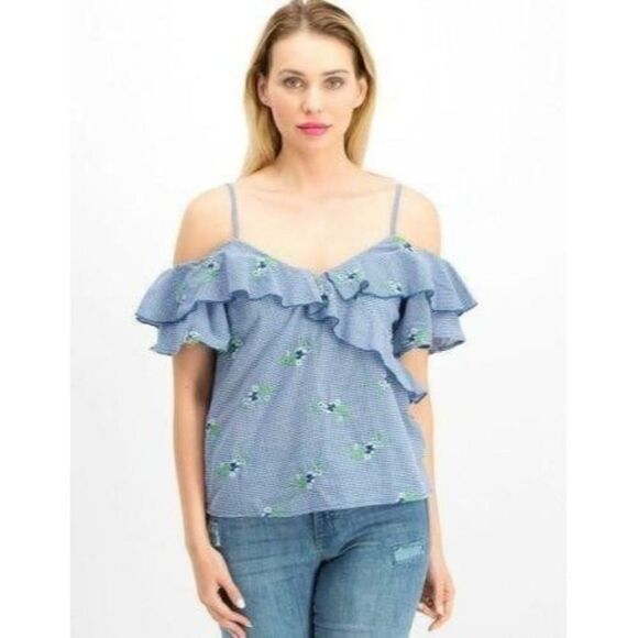 Size XS Gypsies & Moondust Ruffled Gingham Blouse - Picture 1 of 1